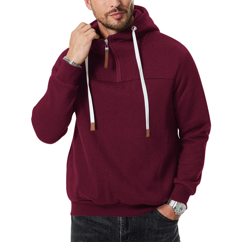 Men's nano sweat half-zip with textured interior, adjustable hood and wide ribbed hem StylebySassy