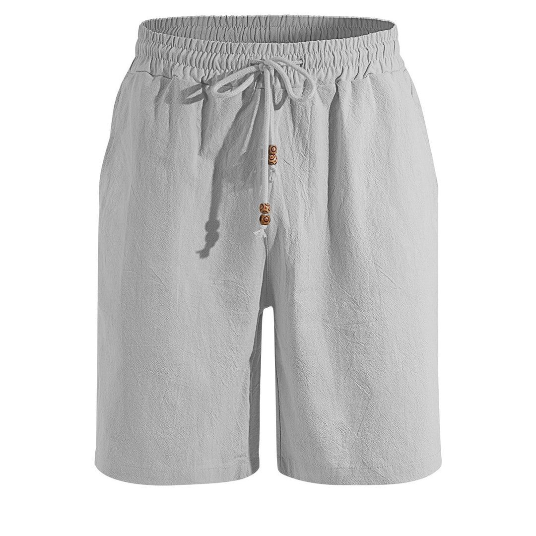 Men's lightweight beach Bermuda shorts made of linen blend with elastic waistband, drawstring and decorative button placket StylebySassy