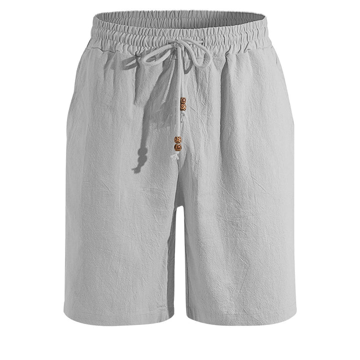 Men's lightweight beach Bermuda shorts made of linen blend with elastic waistband, drawstring and decorative button placket StylebySassy