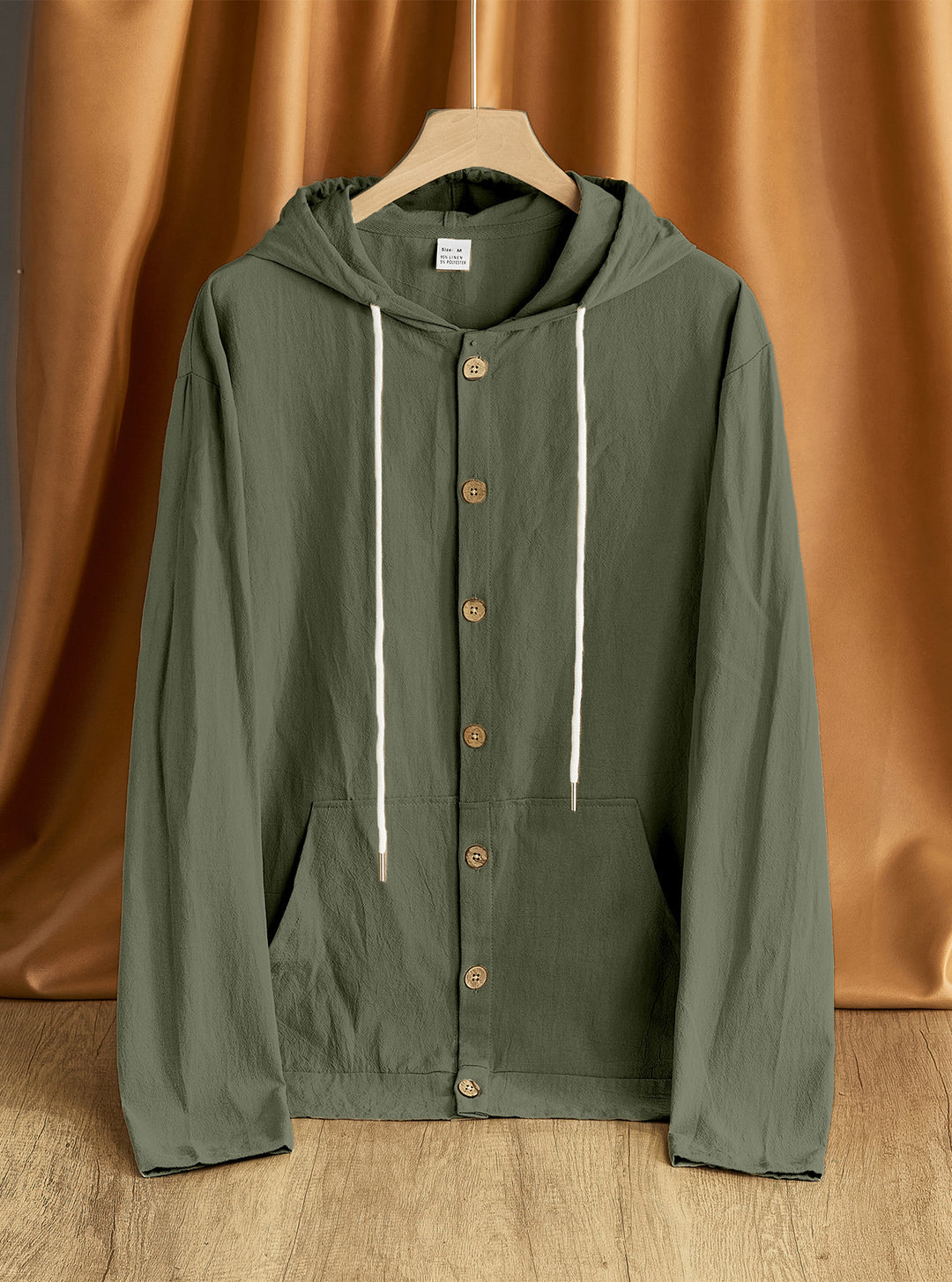 Men's lightweight hoodie jacket with button placket, kangaroo pocket, and drawstring StylebySassy