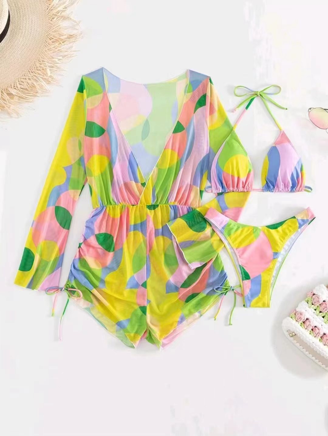 Women’s wrap swimsuit with long sleeves and fashionable pattern StylebySassy