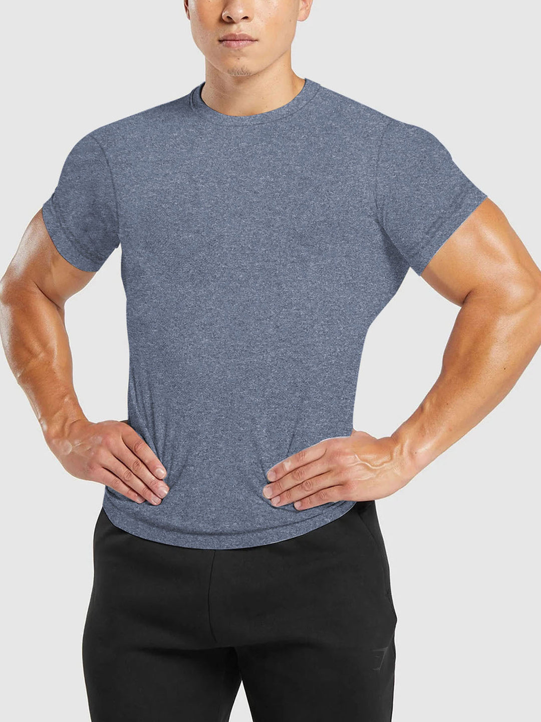 Men's slim fit round neck performance shirt with elastic side wedge and flat seams StylebySassy