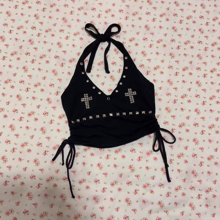 Women's Stylish Crop Top with Decorative Straps and Studs StylebySassy