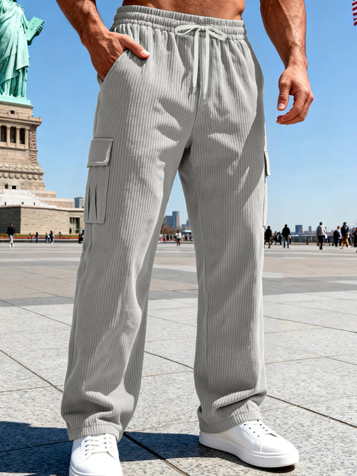 Men's knitted Cargo jogging pants with elastic drawstring waistband and side flap pockets StylebySassy