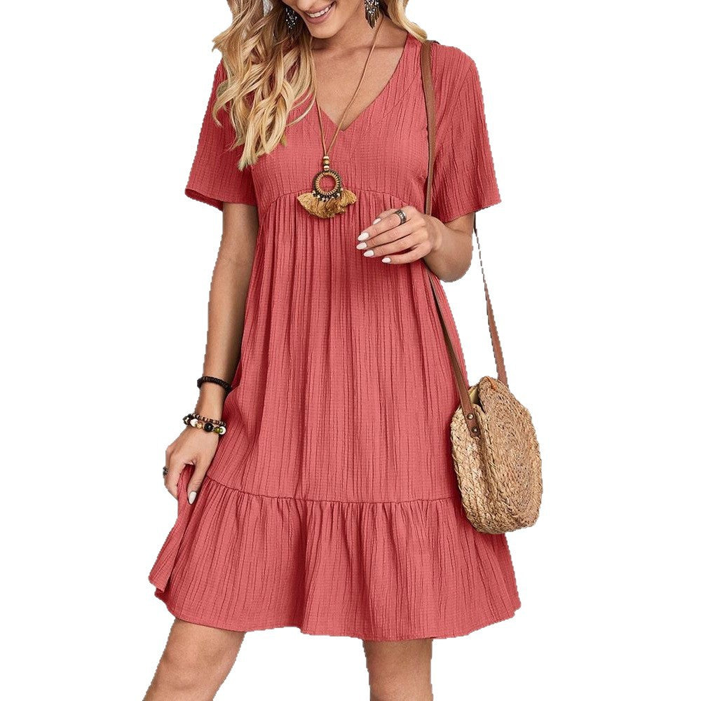 Women nan Crinkle summer dress with V-neck, empire seam and ruffle hem StylebySassy