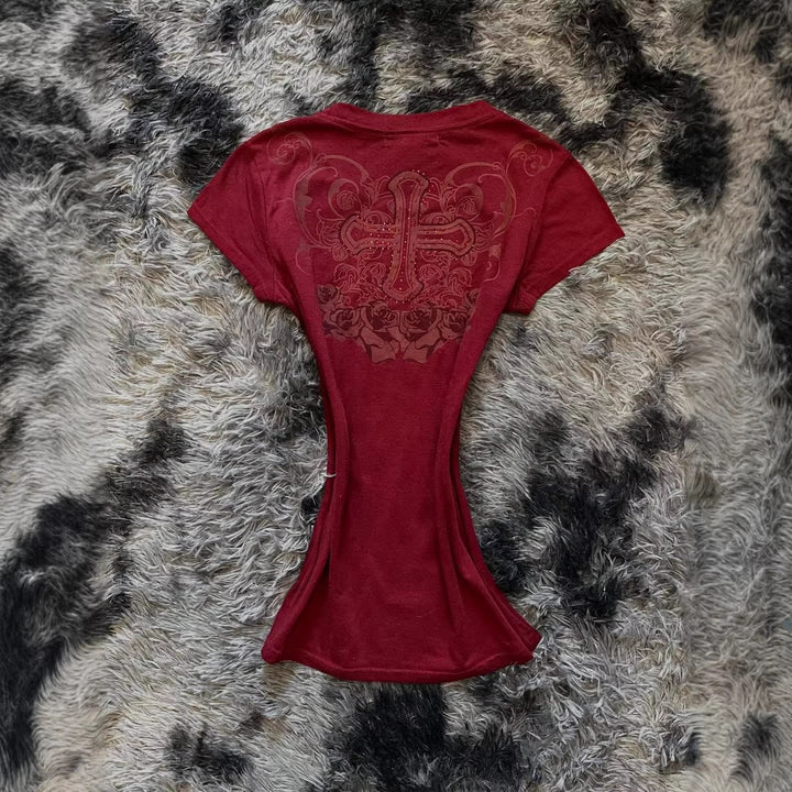 Women’s T-shirt with elaborately designed floral print and glitter accents StylebySassy