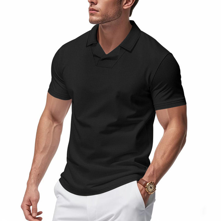 Men's structured short-sleeve polo with open V-neck and close-fitting cut StylebySassy