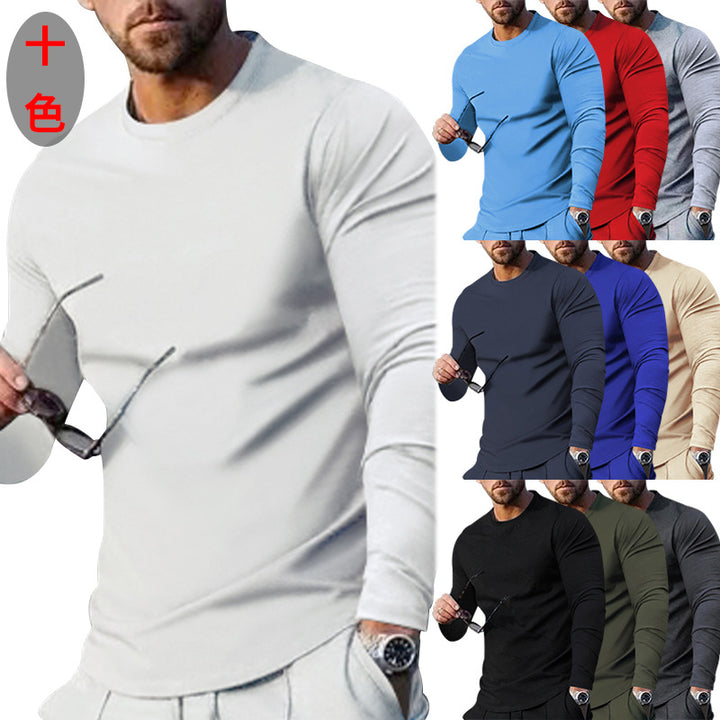 Men's narrow cut long sleeve shirt with round neckline elastic cotton stretch and extended hem StylebySassy