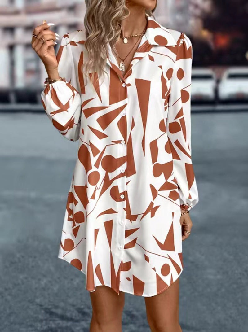 Women's oversized shirt mini with graphic print, shirt collar and balloon sleeves StylebySassy