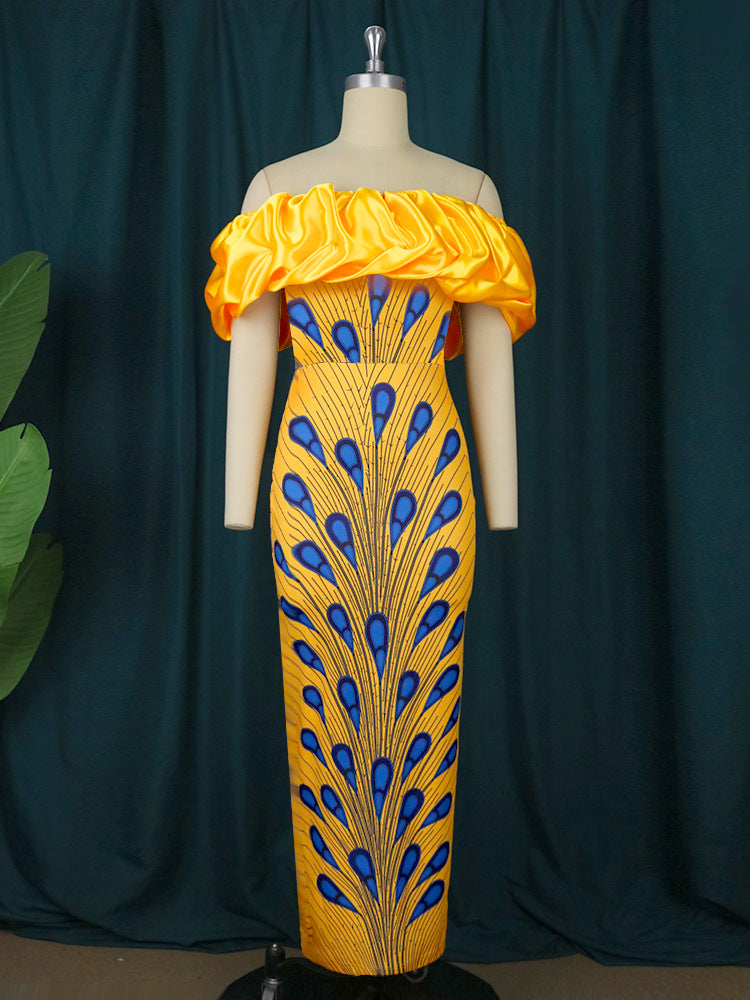 Women Elegant Evening Dress with Off-Shoulder Design and Voluminous Ruffled Hem StylebySassy