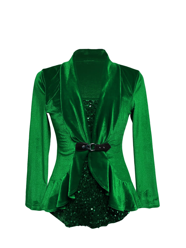 Women nan tailored velvet blazer with shawl collar and decorative belt StylebySassy