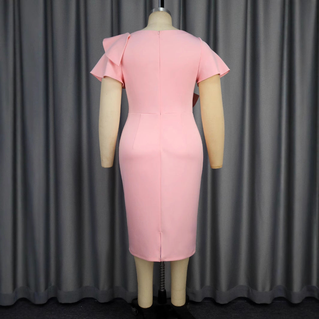 Ladies fitted dress with ruffle details and belt StylebySassy
