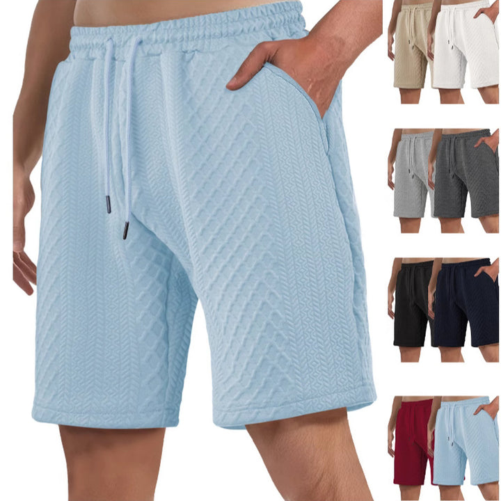 Men's textured beach bermuda shorts made of waffle jersey with elastic drawstring waistband and slanted pockets StylebySassy