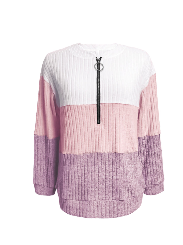Women's long pullover with ring zipper and color block structure StylebySassy