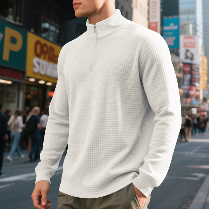 Men's nan City Thermal Pullover with short zipper stand-up collar and fine square structure StylebySassy