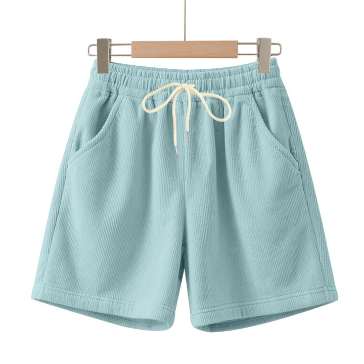 Men's ribbed jersey shorts with elastic waistband, decorative drawstring, and side slant pockets StylebySassy