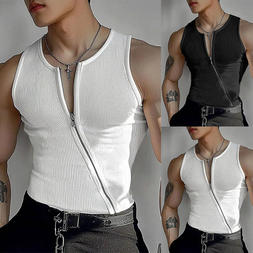 Women nan finely structured sleeveless top with asymmetrical diagonal zipper StylebySassy
