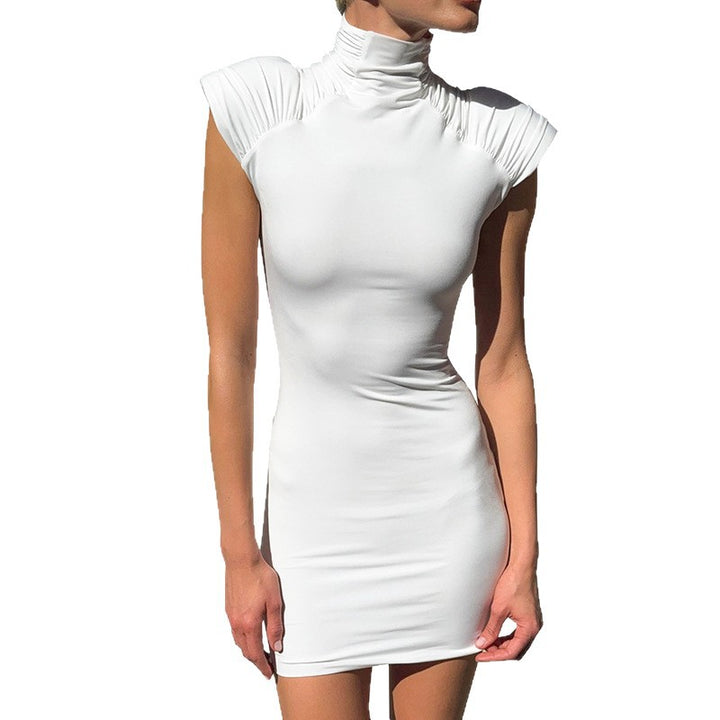Women Elegant Mini Dress with High Collar and Refined Ruffle Details StylebySassy