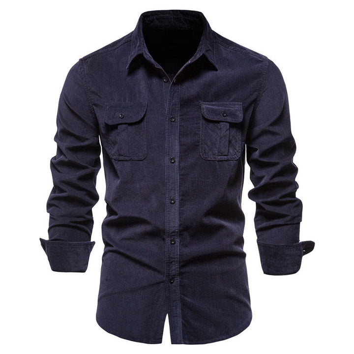 Men's long-sleeved cord shirt with applied breast pockets and Kent collar StylebySassy