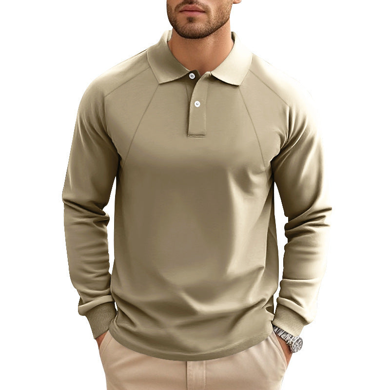 Men's long sleeve polo shirt with raglan sleeves, comfort stretch and ribbed cuffs StylebySassy