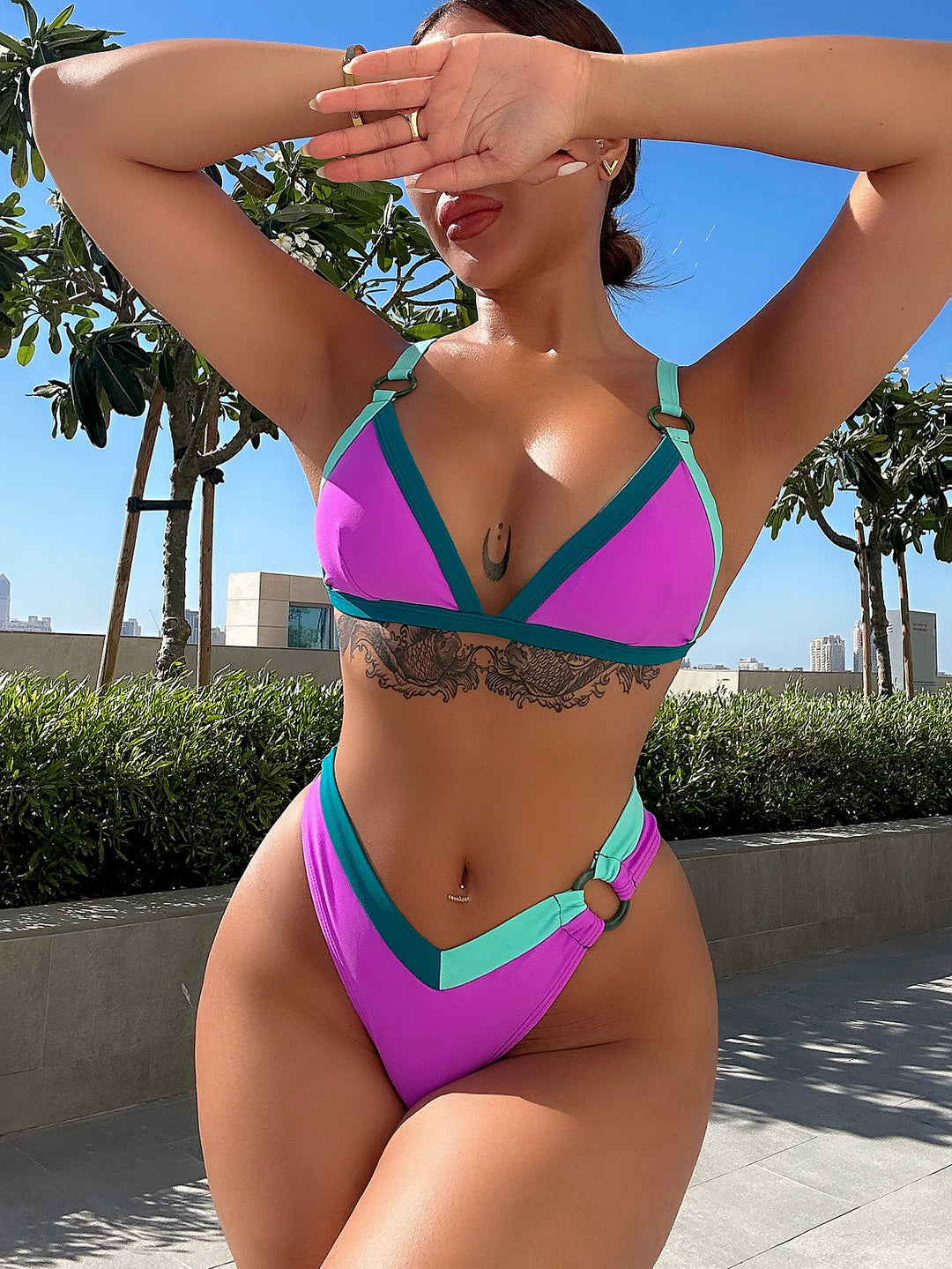 Women's Triangle Bikini with fashionable buckles and elegant accents StylebySassy