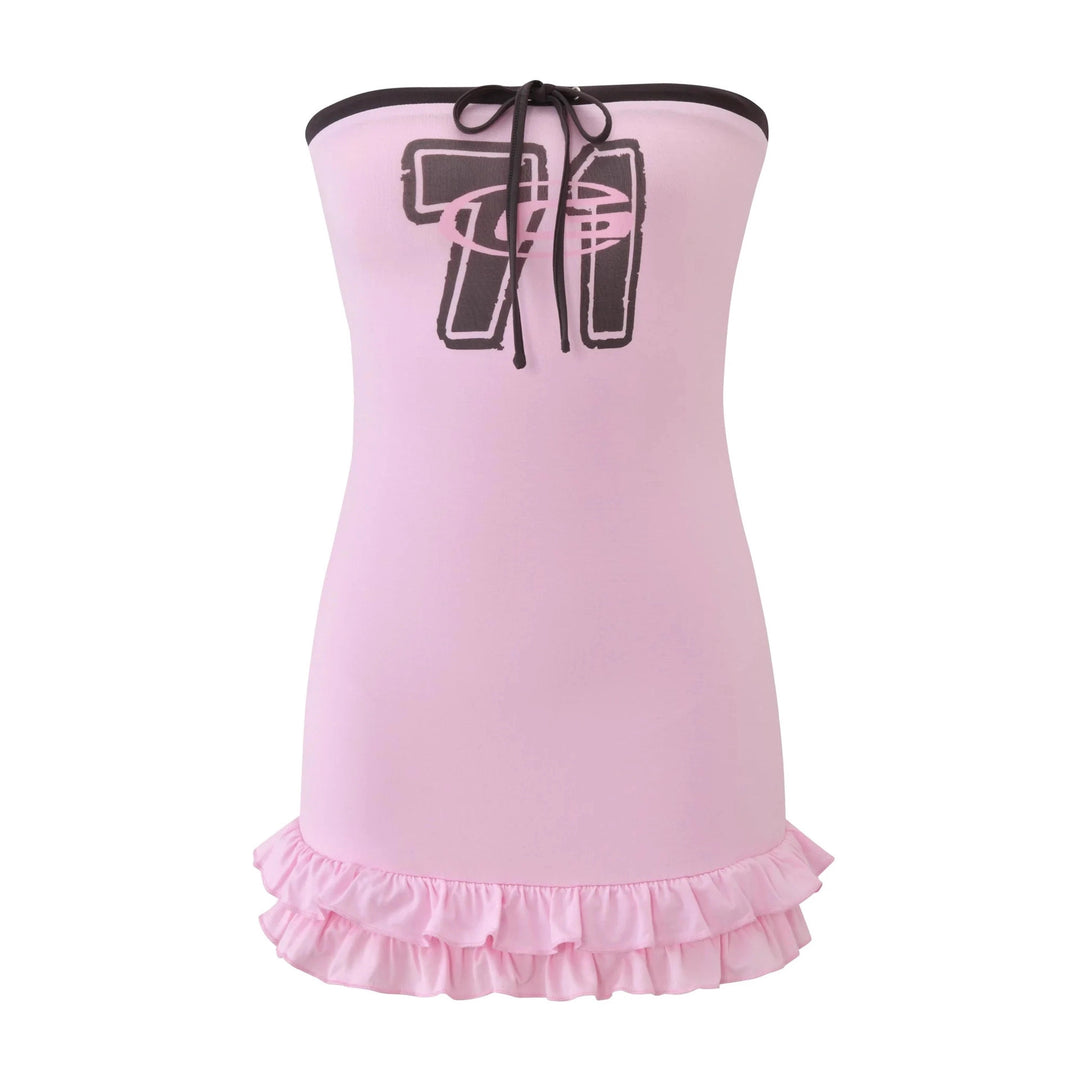 Women's Off-Shoulder Mini Dress with Ruffled Hem and Unique Graphic Design StylebySassy