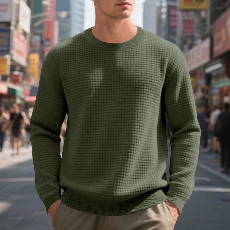 Men's structured knit sweater with waffle texture and round neck StylebySassy