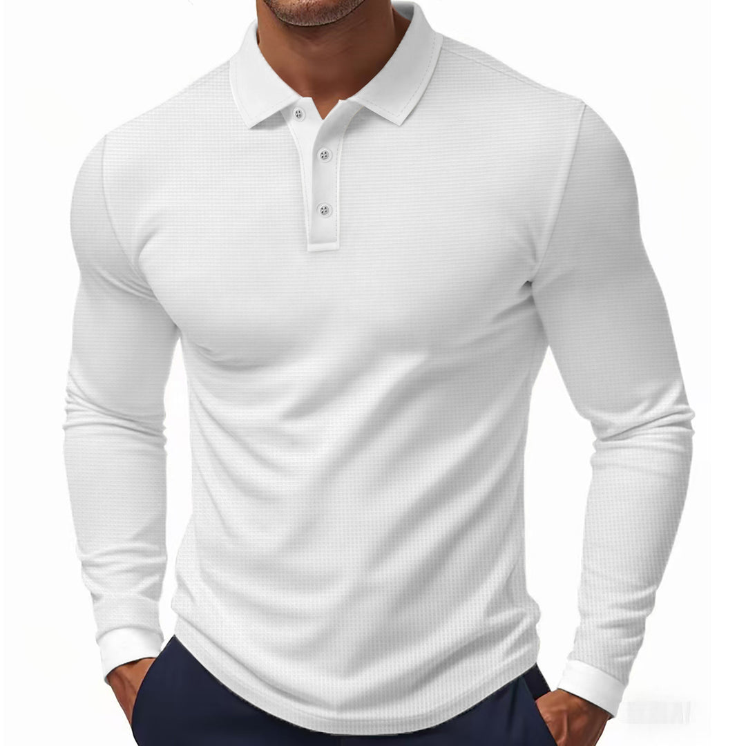 Men's long-sleeved polo shirt made of textured jersey with slim fit and polo collar StylebySassy