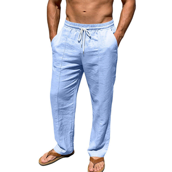 Men's breathable linen blend pants with drawstring, crease and straight leg StylebySassy