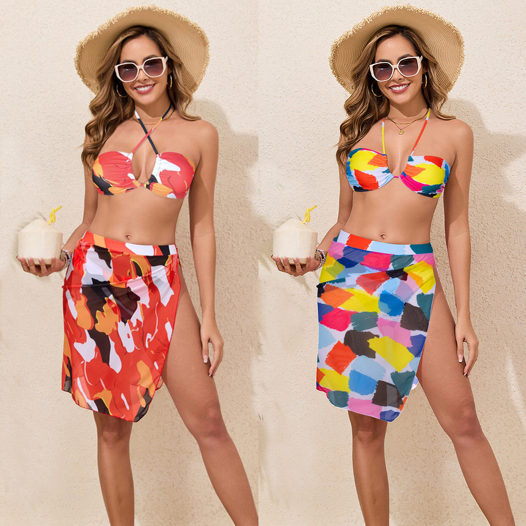 Women's Colorful Printed Bikini Set with Airy Sarong StylebySassy