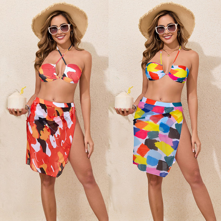 Women's Colorful Printed Bikini Set with Airy Sarong StylebySassy