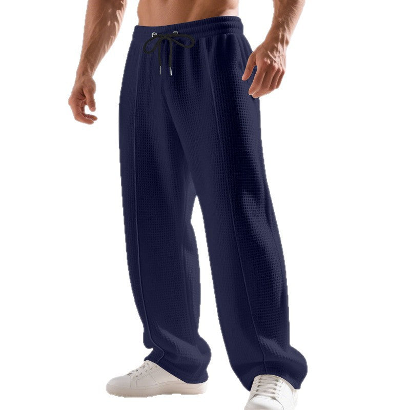 Men's waffle piqué lounge pants with elastic tunnel drawstring waistband and straight leg StylebySassy