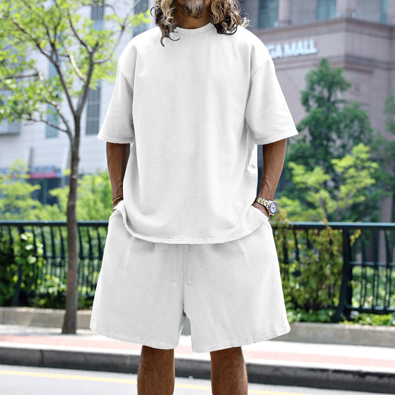 Men's casual short-sleeve shirt with loose sweat shorts made of heavy cotton jersey StylebySassy