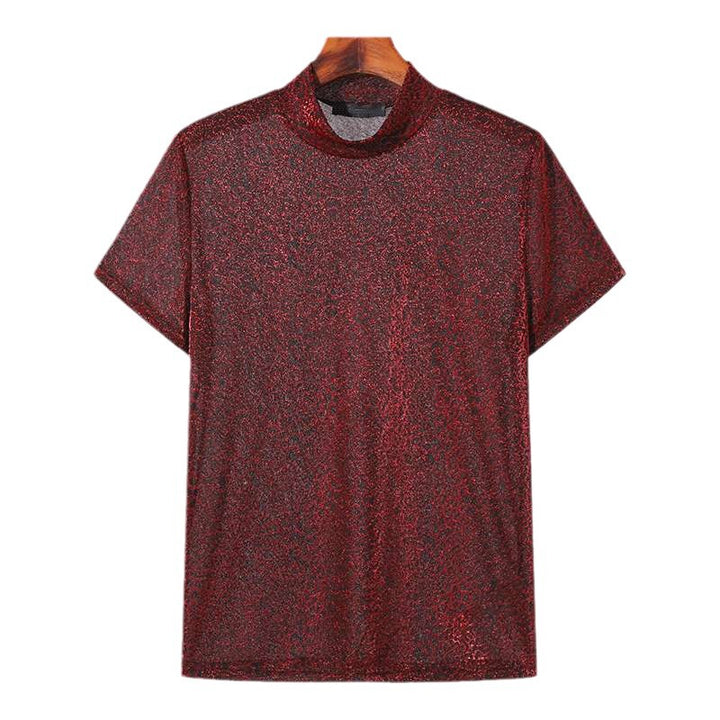 Women shimmering short-sleeve shirt with high round neckline and textured animal print look StylebySassy