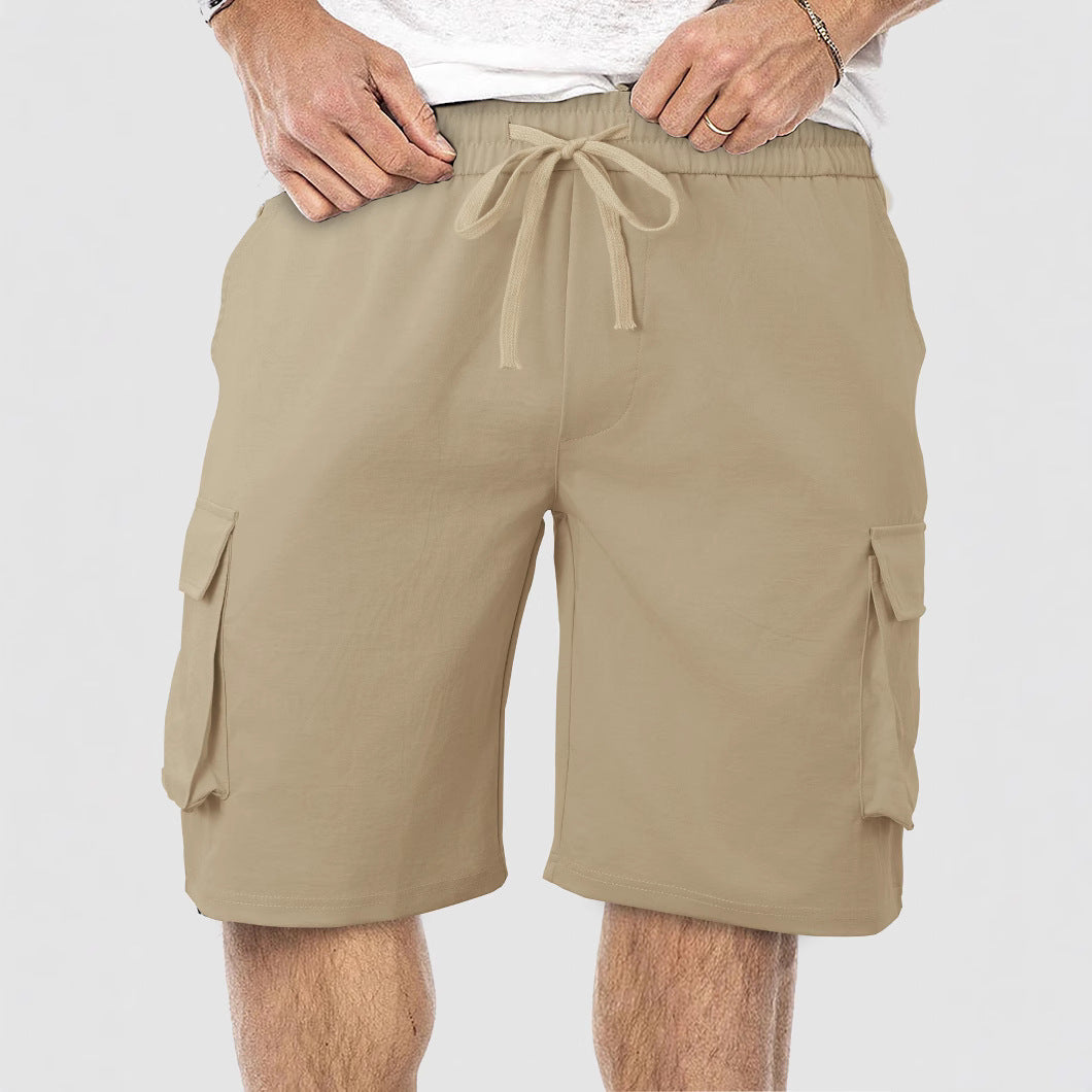 Men's casual cargo Bermuda shorts with elastic drawstring waistband, straight leg, and patch flap pockets StylebySassy