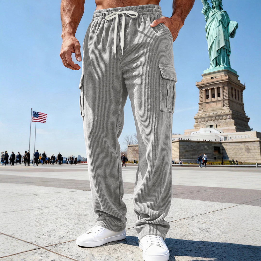 Men's knitted Cargo jogging pants with elastic drawstring waistband and side flap pockets StylebySassy