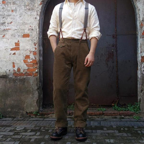 Men's High-Quality Pleated Trousers with Adjustable Suspenders StylebySassy
