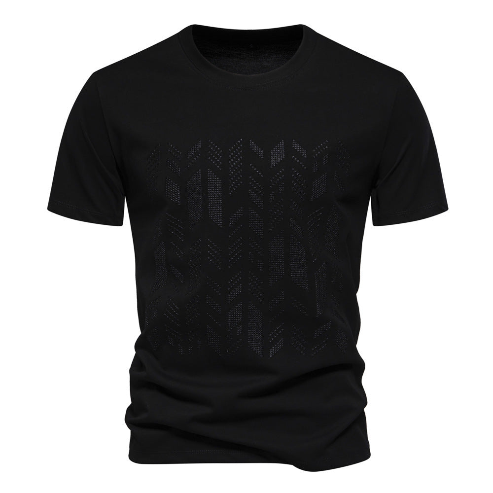 Men's round neck shirt made of cotton blend with geometric laser perforation and straight cut StylebySassy