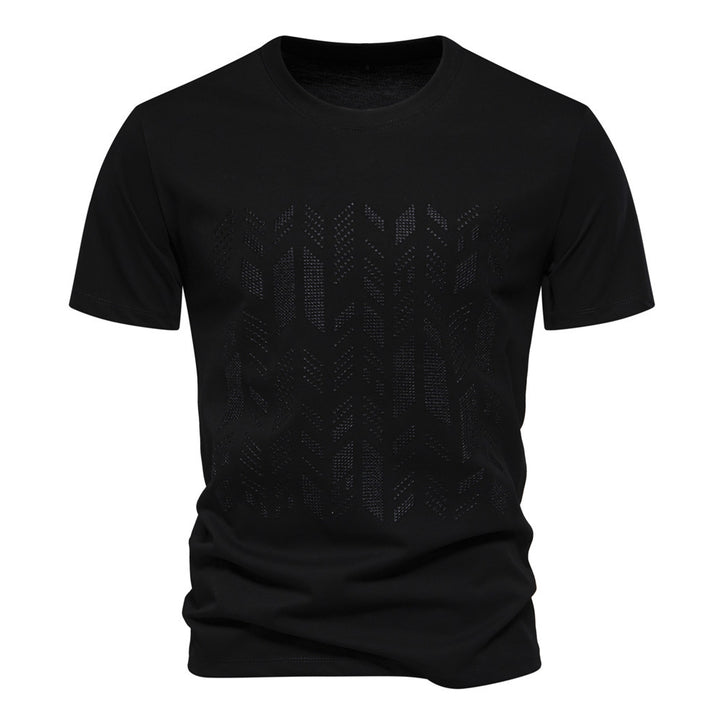 Men's round neck shirt made of cotton blend with geometric laser perforation and straight cut StylebySassy