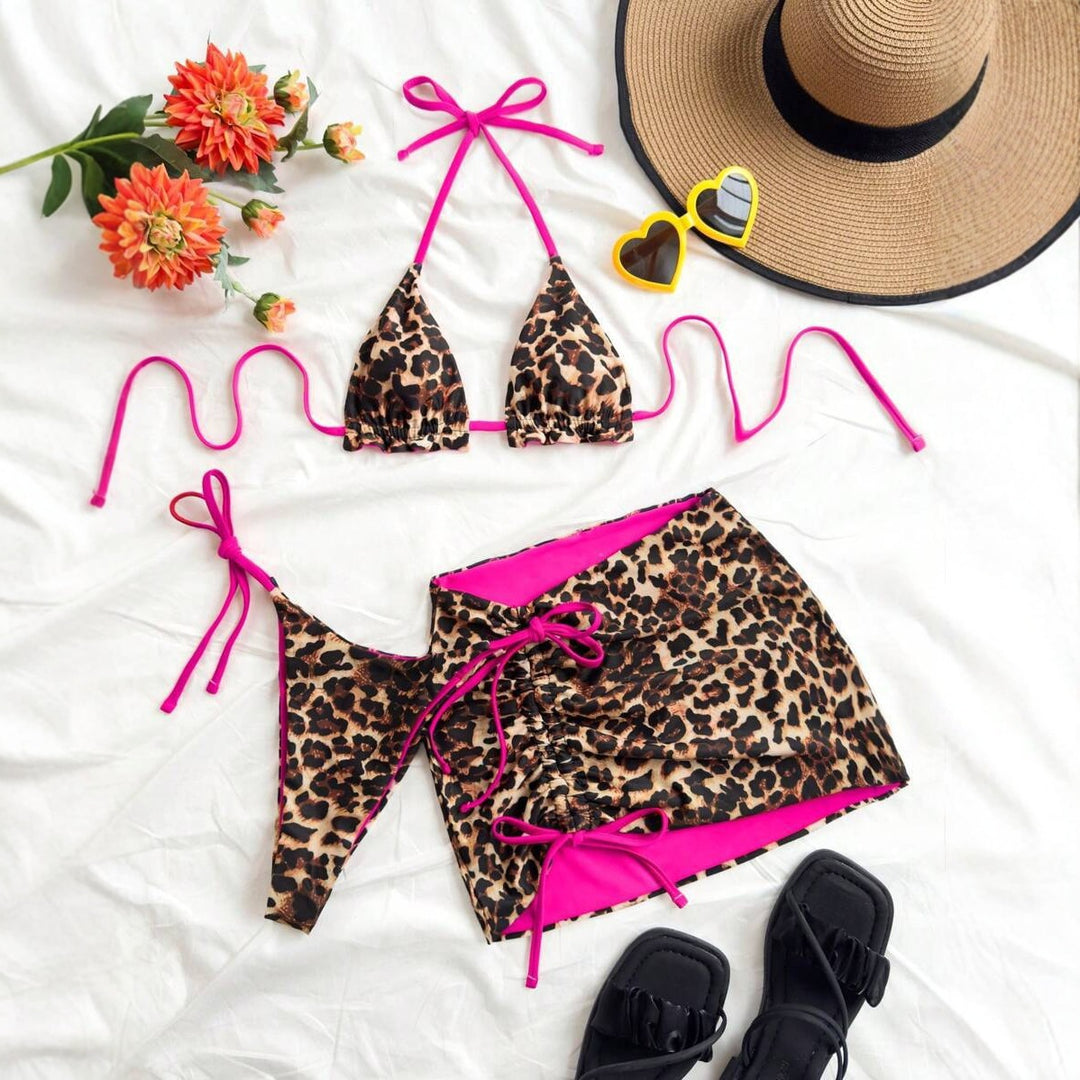 Women's triangle bikini set with ruffle-free details and wrap skirt StylebySassy