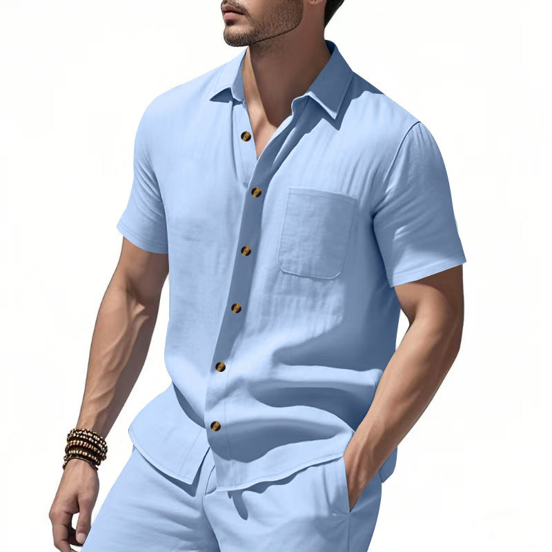 Men's Havana short-sleeve shirt with lapel collar, chest pocket, and loose fit StylebySassy