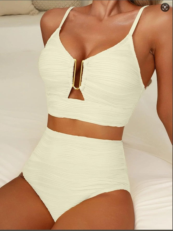 Ladies High-Waisted Bikini with Decorative Slit StylebySassy