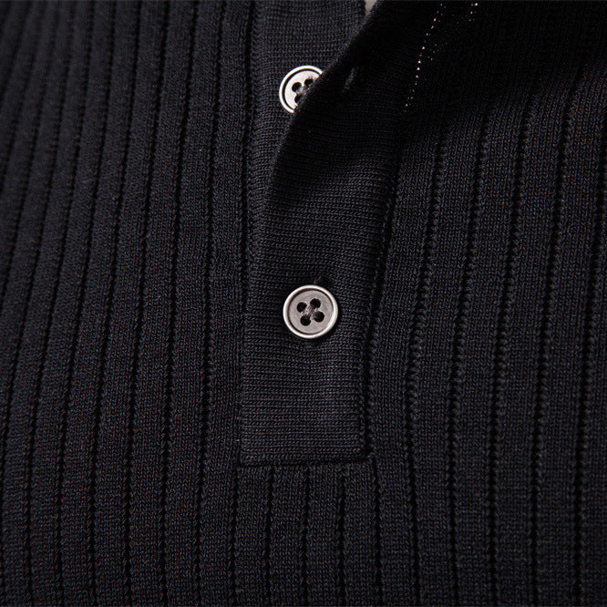 Men's ribbed long-sleeve henley pullover with stand-up collar, fine rib knit and slim fit StylebySassy
