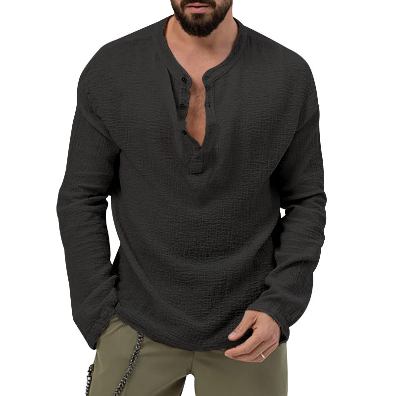 Men's relaxed Henley set made of lightweight cotton gauze with drawstring pants StylebySassy