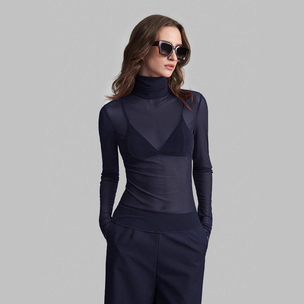 Women's Transparent Turtleneck Blouse with Body-Shaping Cut StylebySassy