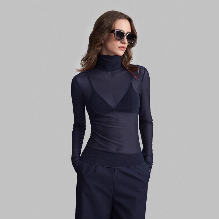 Women's Transparent Turtleneck Blouse with Body-Shaping Cut StylebySassy