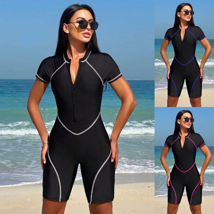 Women’s Short Sleeve Swimsuit with Zipper StylebySassy