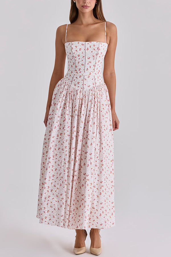 Women's tailored corset dress with spaghetti straps and voluminous circle skirt StylebySassy