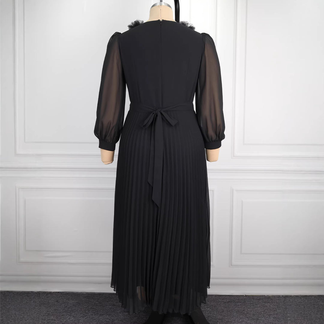 Women Elegant Pleated Midi Dress with Ruffle Details StylebySassy