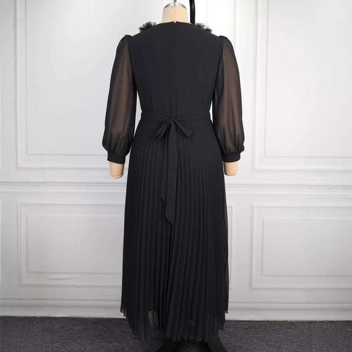 Women Elegant Pleated Midi Dress with Ruffle Details StylebySassy
